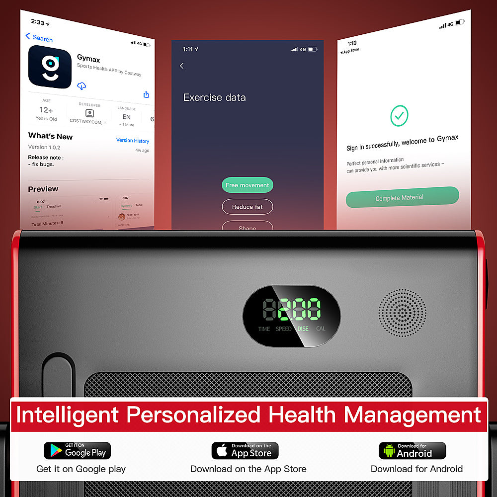 Costway - Up To 7.5MPH 2.25HP 2 in 1 Folding Under Desk Treadmill W/ Speaker Remote Control APP, Single Display Screen - Red_5