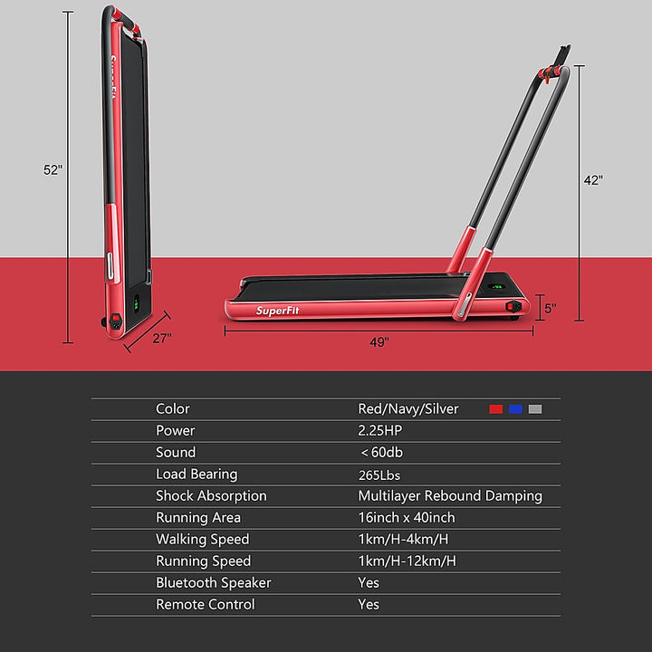 Costway - Up To 7.5MPH 2.25HP 2 in 1 Folding Under Desk Treadmill W/ Speaker Remote Control APP, Single Display Screen - Red_11