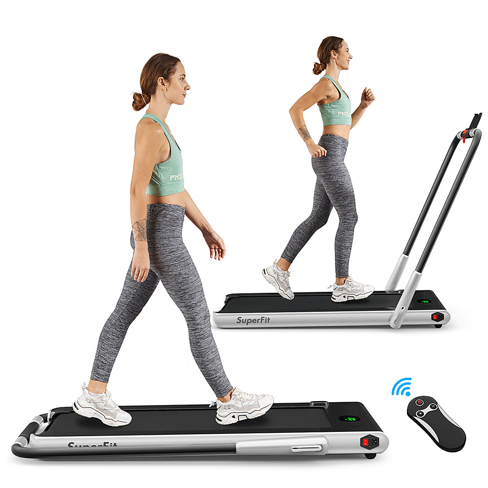 Costway - Up To 7.5MPH 2.25HP 2-in-1 Folding Under Desk Treadmill W/Speaker Controller APP, Single Display Screen - Silver_0