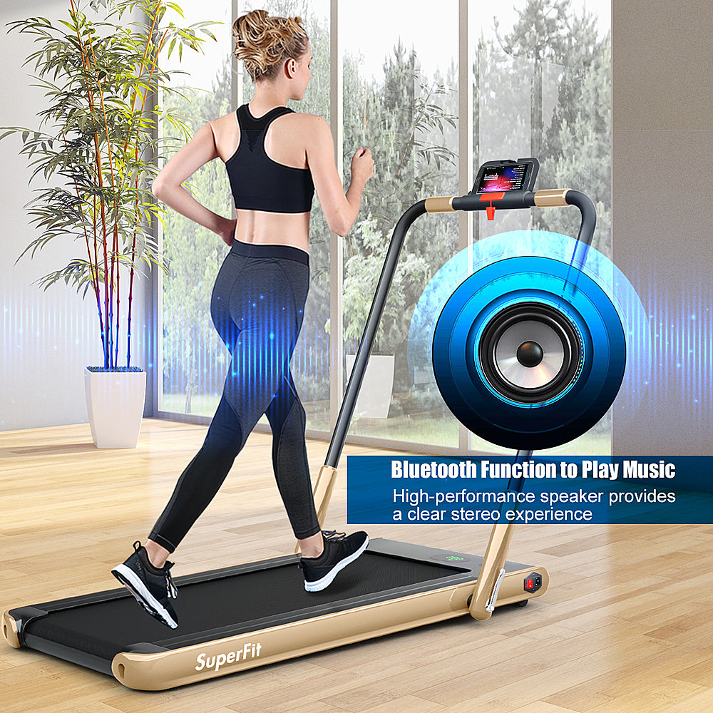 Costway - Up To 7.5MPH 2.25HP 2-in-1 Folding Under Desk Treadmill W/Remote Control  Speaker  APP, Single Display Screen - Gold_3