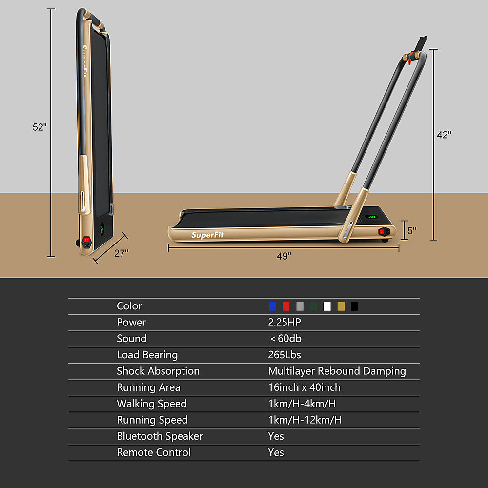 Costway - Up To 7.5MPH 2.25HP 2-in-1 Folding Under Desk Treadmill W/Remote Control  Speaker  APP, Single Display Screen - Gold_10