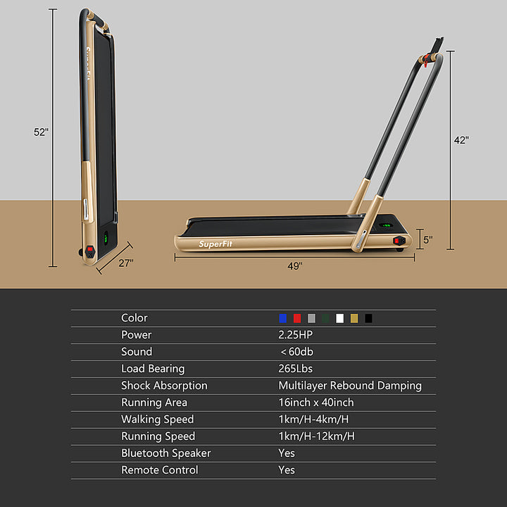 Costway - Up To 7.5MPH 2.25HP 2-in-1 Folding Under Desk Treadmill W/Remote Control  Speaker  APP, Single Display Screen - Gold_10