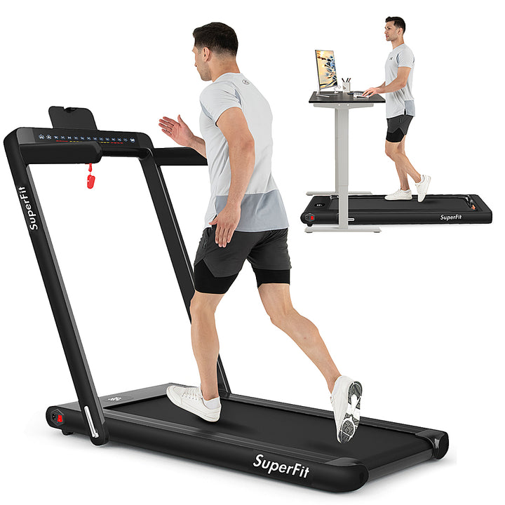 Costway - Up To 7.5MPH 2.25HP 2 in 1 Dual Display Screen Treadmill Jogging Machine W/APP Control - Black_0