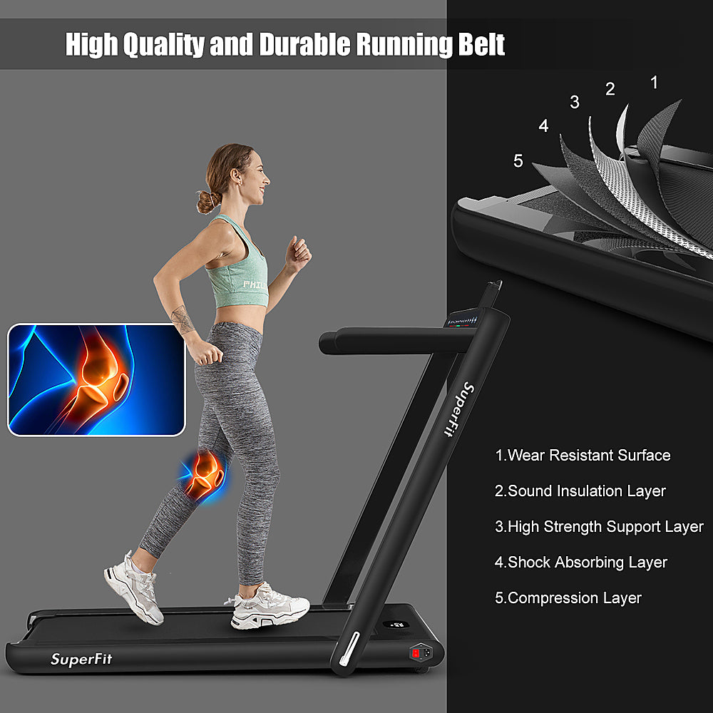 Costway - Up To 7.5MPH 2.25HP 2 in 1 Dual Display Screen Treadmill Jogging Machine W/APP Control - Black_1