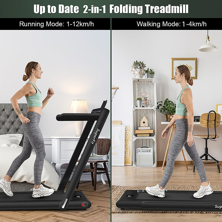 Costway - Up To 7.5MPH 2.25HP 2 in 1 Dual Display Screen Treadmill Jogging Machine W/APP Control - Black_2