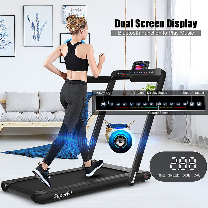 Costway - Up To 7.5MPH 2.25HP 2 in 1 Dual Display Screen Treadmill Jogging Machine W/APP Control - Black_5