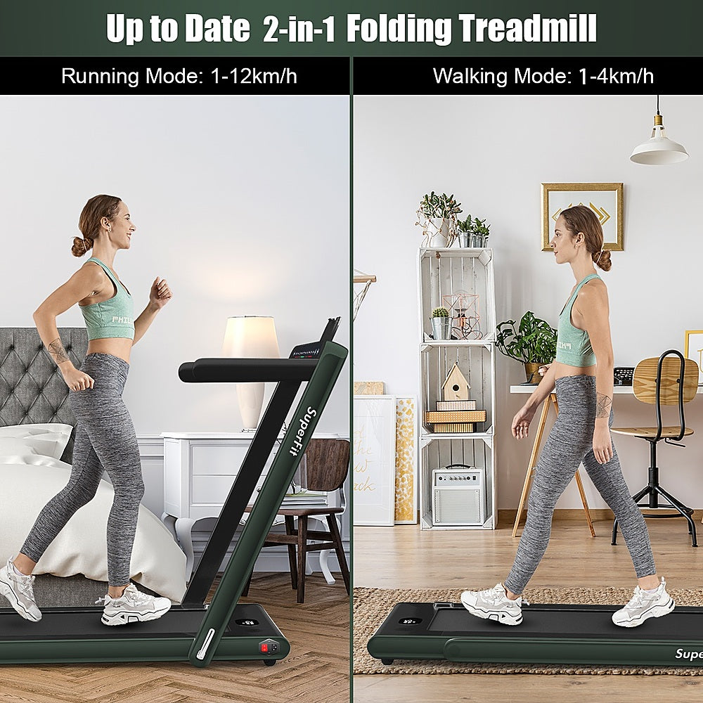 Costway - Up To 7.5MPH 2.25HP 2 in 1 Dual Display Screen Treadmill Jogging Machine W/APP Control - Green_1