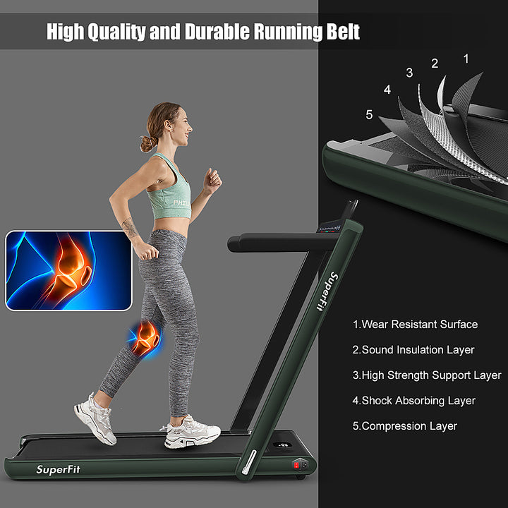 Costway - Up To 7.5MPH 2.25HP 2 in 1 Dual Display Screen Treadmill Jogging Machine W/APP Control - Green_2