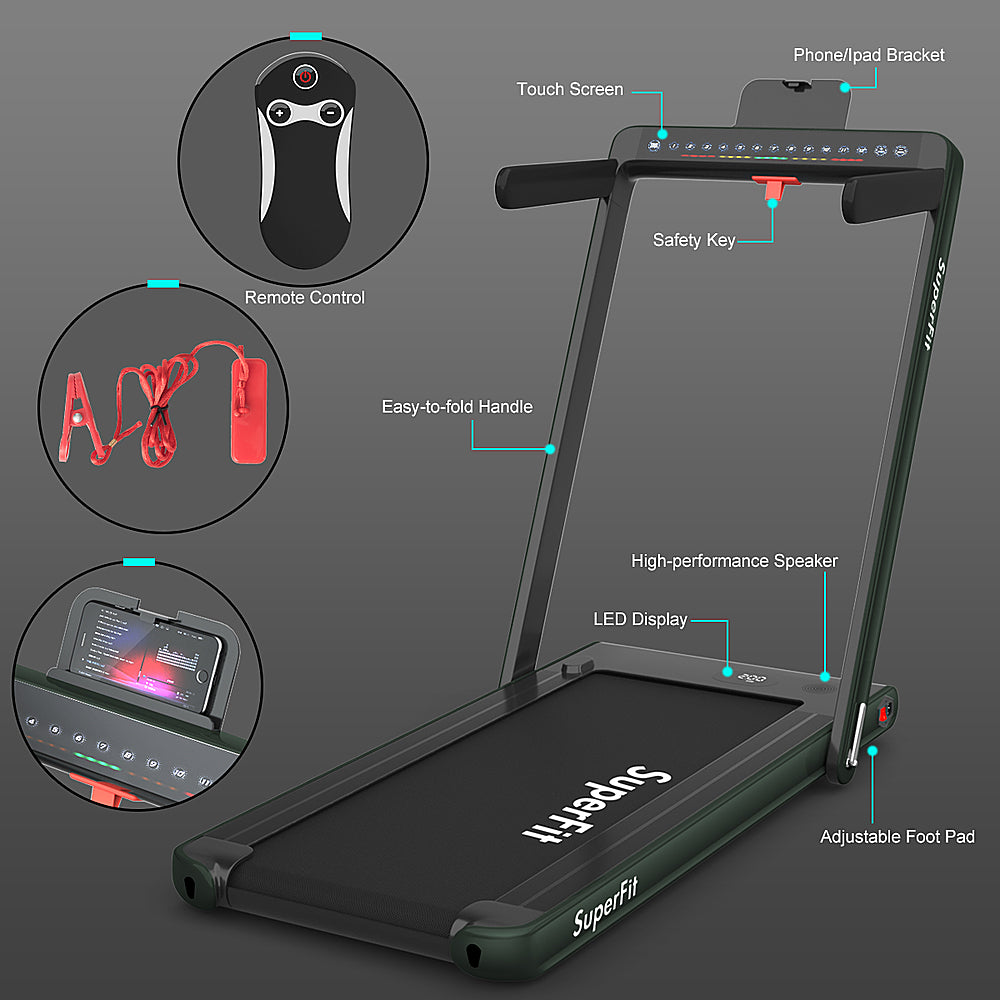 Costway - Up To 7.5MPH 2.25HP 2 in 1 Dual Display Screen Treadmill Jogging Machine W/APP Control - Green_3