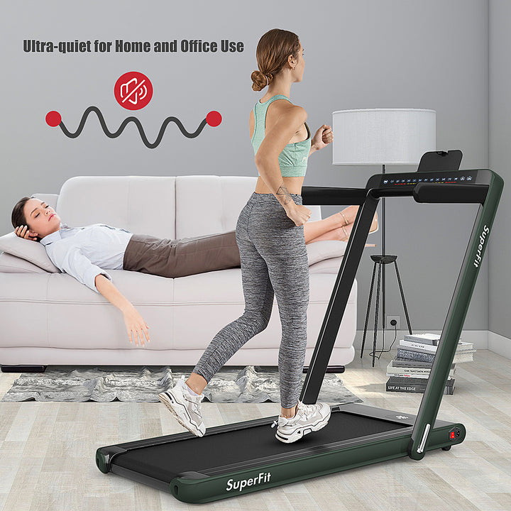 Costway - Up To 7.5MPH 2.25HP 2 in 1 Dual Display Screen Treadmill Jogging Machine W/APP Control - Green_7