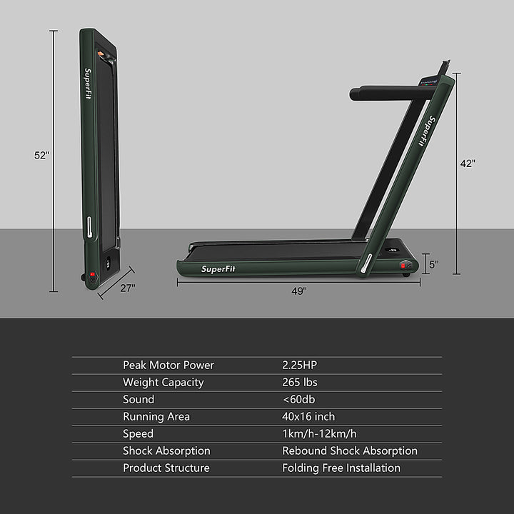 Costway - Up To 7.5MPH 2.25HP 2 in 1 Dual Display Screen Treadmill Jogging Machine W/APP Control - Green_9