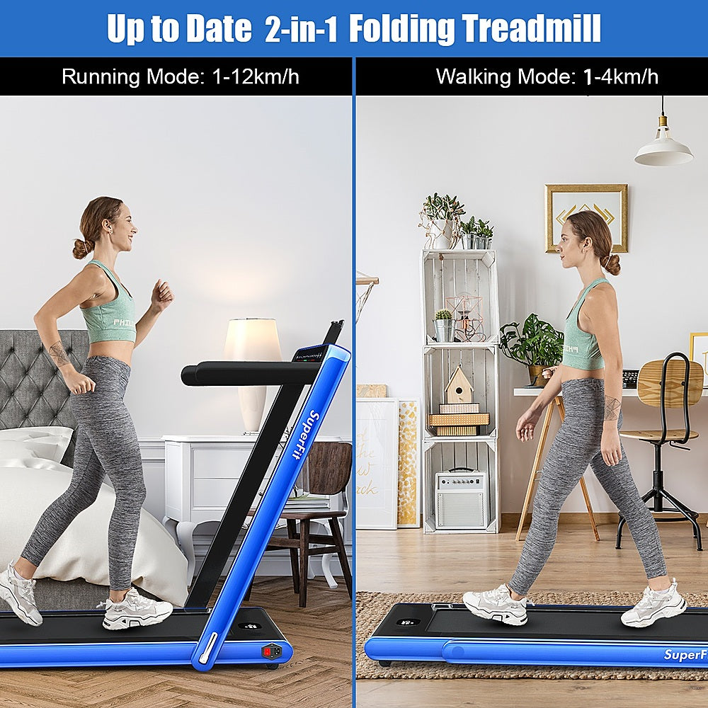 Costway - Up To 7.5MPH 2.25HP 2 in 1 Dual Display Screen Treadmill Jogging Machine W/APP Control - Blue_1