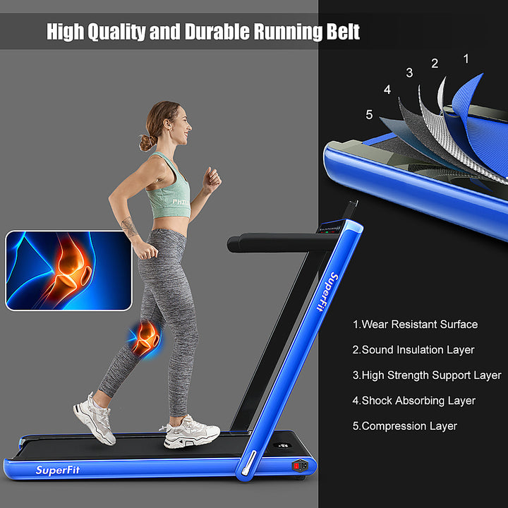 Costway - Up To 7.5MPH 2.25HP 2 in 1 Dual Display Screen Treadmill Jogging Machine W/APP Control - Blue_2