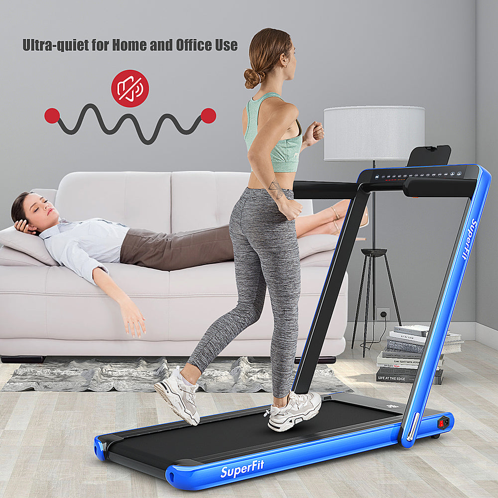 Costway - Up To 7.5MPH 2.25HP 2 in 1 Dual Display Screen Treadmill Jogging Machine W/APP Control - Blue_7