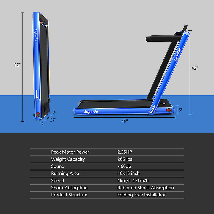 Costway - Up To 7.5MPH 2.25HP 2 in 1 Dual Display Screen Treadmill Jogging Machine W/APP Control - Blue_9