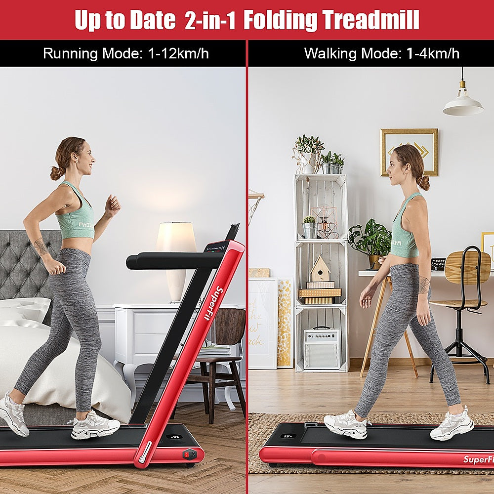 Costway - Up To 7.5MPH 2.25HP 2 in 1 Dual Display Screen Treadmill Jogging Machine W/APP Control - Red_1