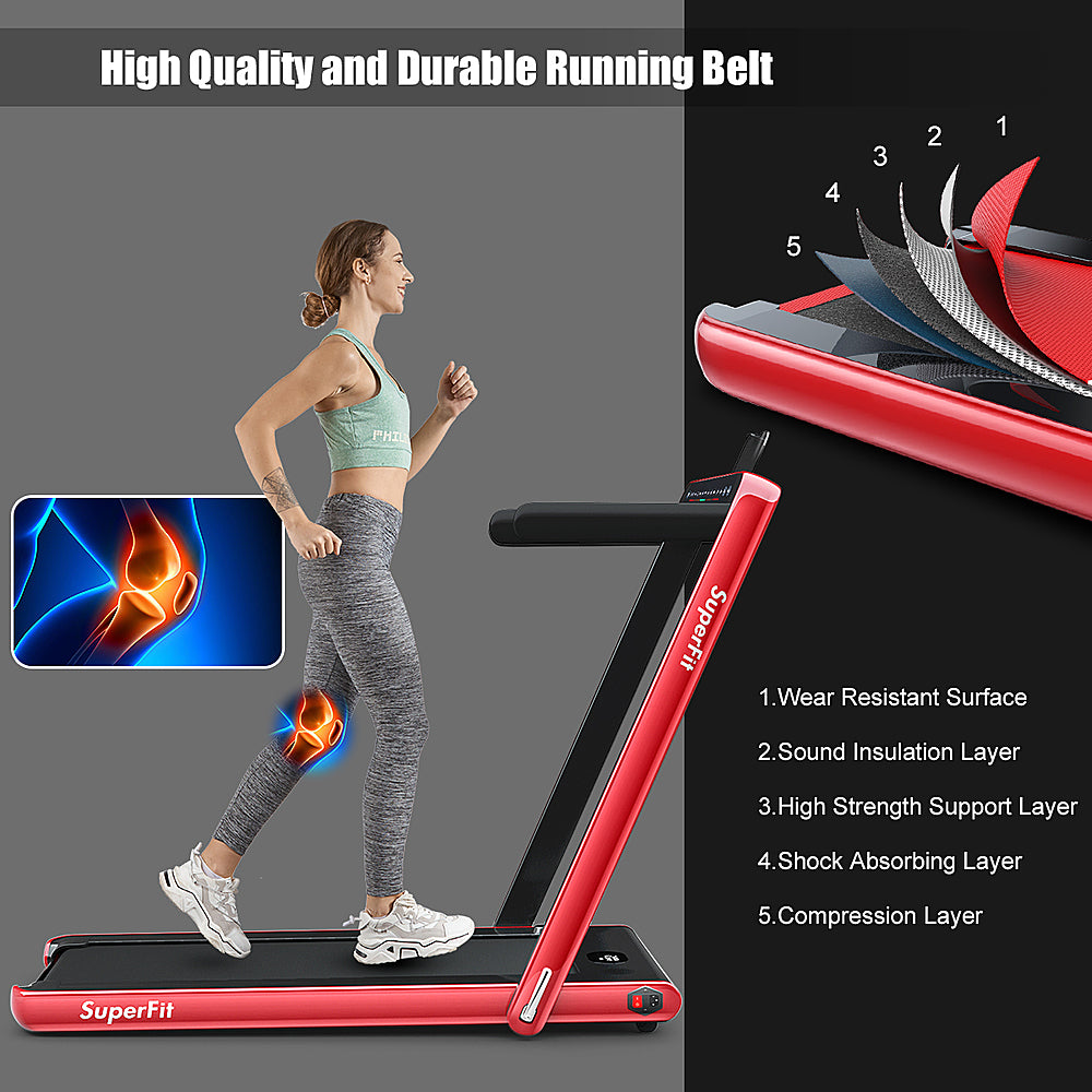 Costway - Up To 7.5MPH 2.25HP 2 in 1 Dual Display Screen Treadmill Jogging Machine W/APP Control - Red_2