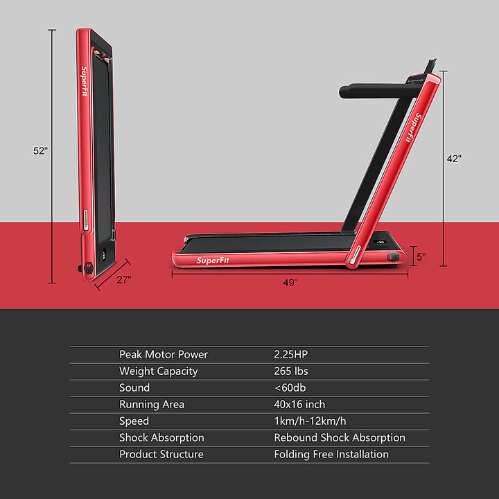 Costway - Up To 7.5MPH 2.25HP 2 in 1 Dual Display Screen Treadmill Jogging Machine W/APP Control - Red_9