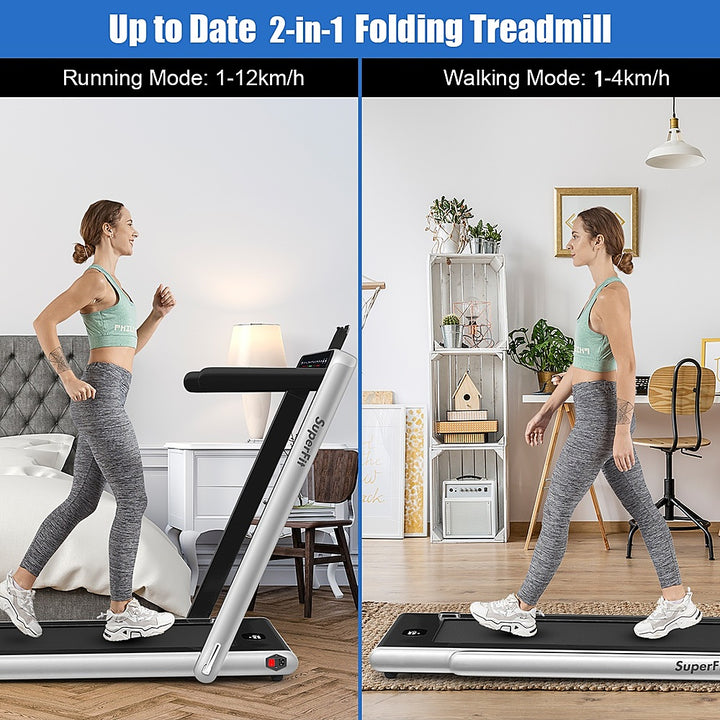 Costway - Up To 7.5MPH 2.25HP 2 in 1 Dual Display Screen Treadmill Jogging Machine W/APP Control - Silver_2