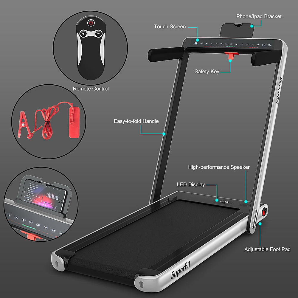 Costway - Up To 7.5MPH 2.25HP 2 in 1 Dual Display Screen Treadmill Jogging Machine W/APP Control - Silver_3