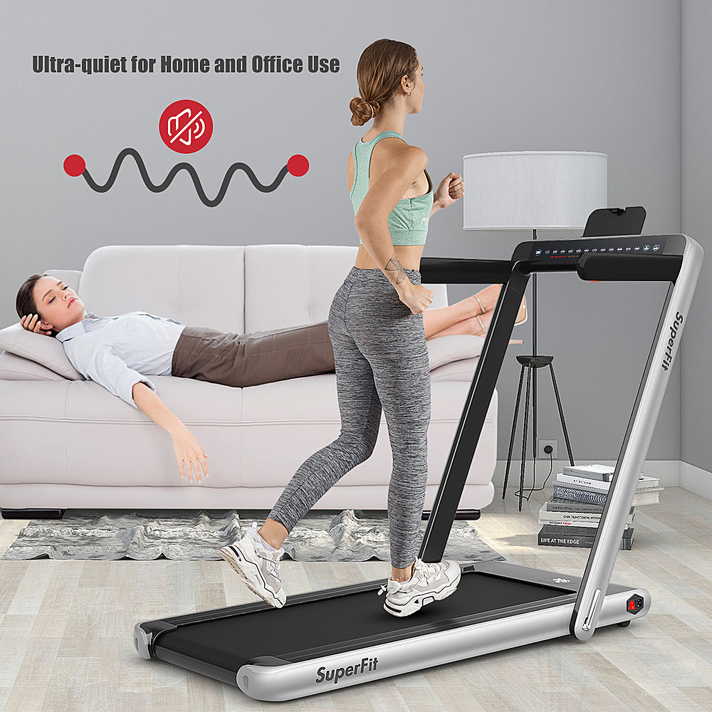 Costway - Up To 7.5MPH 2.25HP 2 in 1 Dual Display Screen Treadmill Jogging Machine W/APP Control - Silver_7