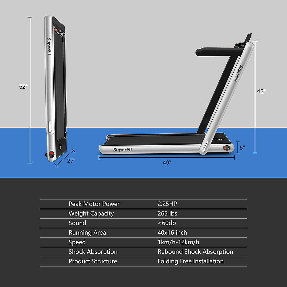 Costway - Up To 7.5MPH 2.25HP 2 in 1 Dual Display Screen Treadmill Jogging Machine W/APP Control - Silver_9