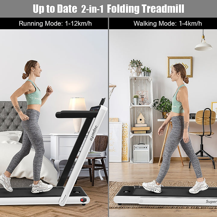 Costway - Up To 7.5MPH 2.25HP 2 in 1 Dual Display Screen Treadmill Jogging Machine W/APP Control - White_1