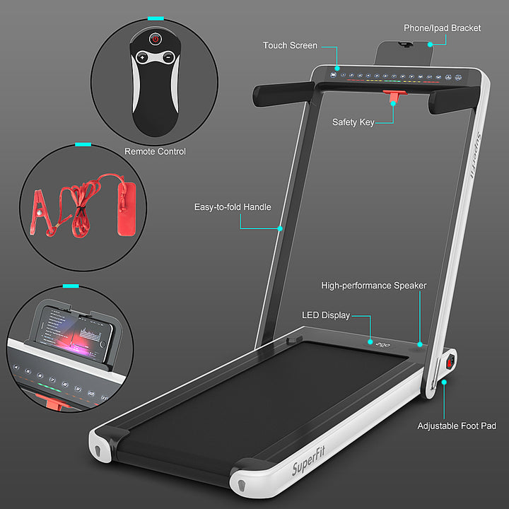 Costway - Up To 7.5MPH 2.25HP 2 in 1 Dual Display Screen Treadmill Jogging Machine W/APP Control - White_3