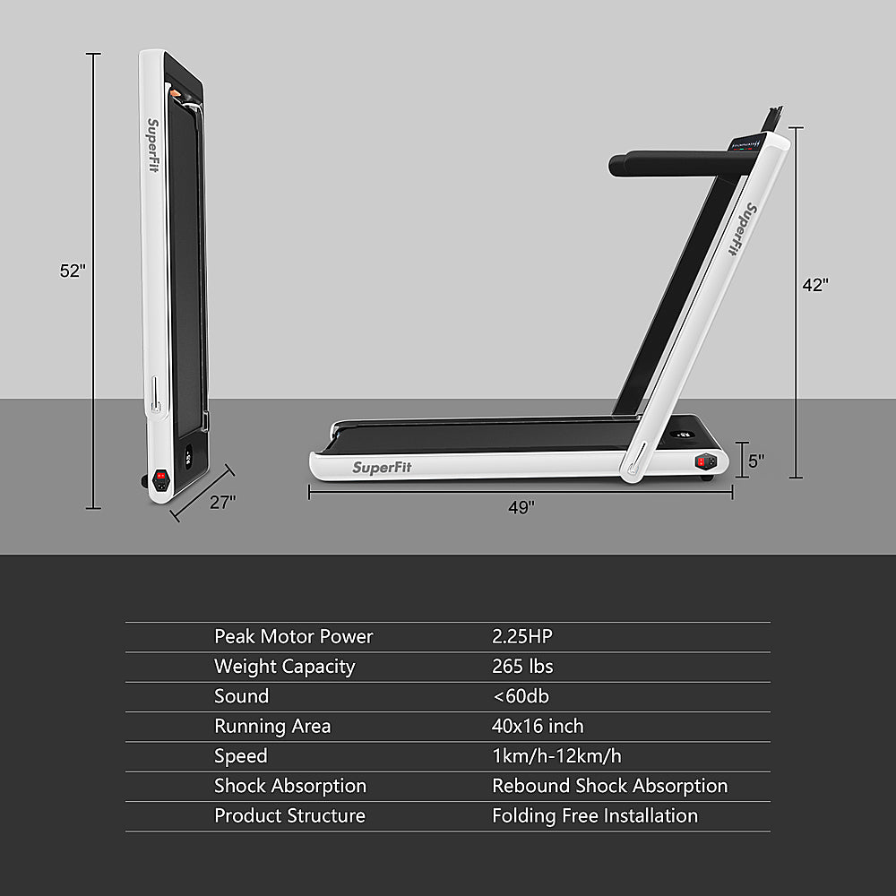 Costway - Up To 7.5MPH 2.25HP 2 in 1 Dual Display Screen Treadmill Jogging Machine W/APP Control - White_9