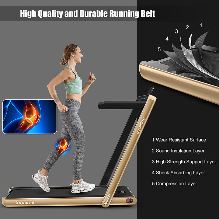 Costway - Up To 7.5MPH 2.25HP 2 in 1 Dual Display Screen Treadmill Jogging Machine W/APP Control - Gold_2