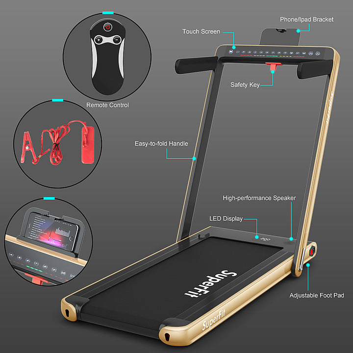 Costway - Up To 7.5MPH 2.25HP 2 in 1 Dual Display Screen Treadmill Jogging Machine W/APP Control - Gold_3