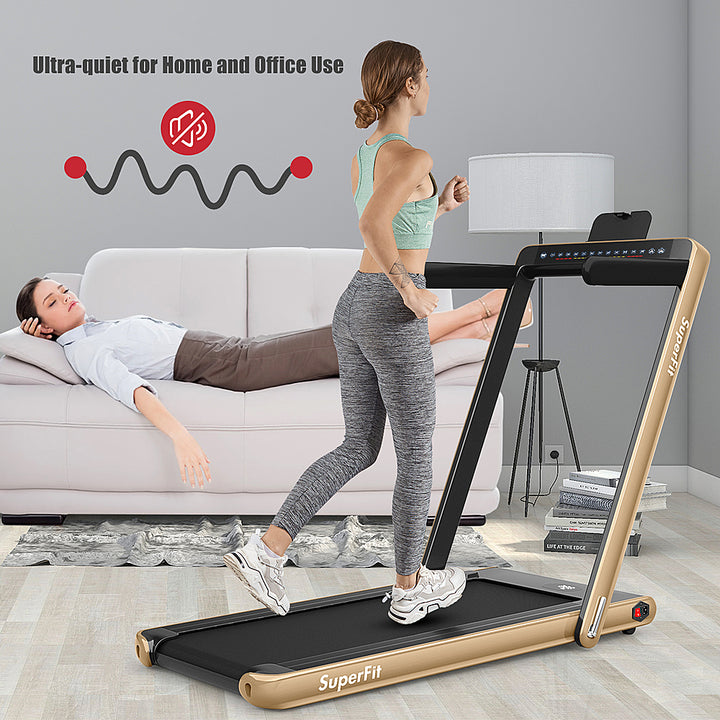 Costway - Up To 7.5MPH 2.25HP 2 in 1 Dual Display Screen Treadmill Jogging Machine W/APP Control - Gold_7