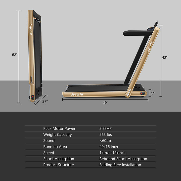 Costway - Up To 7.5MPH 2.25HP 2 in 1 Dual Display Screen Treadmill Jogging Machine W/APP Control - Gold_9