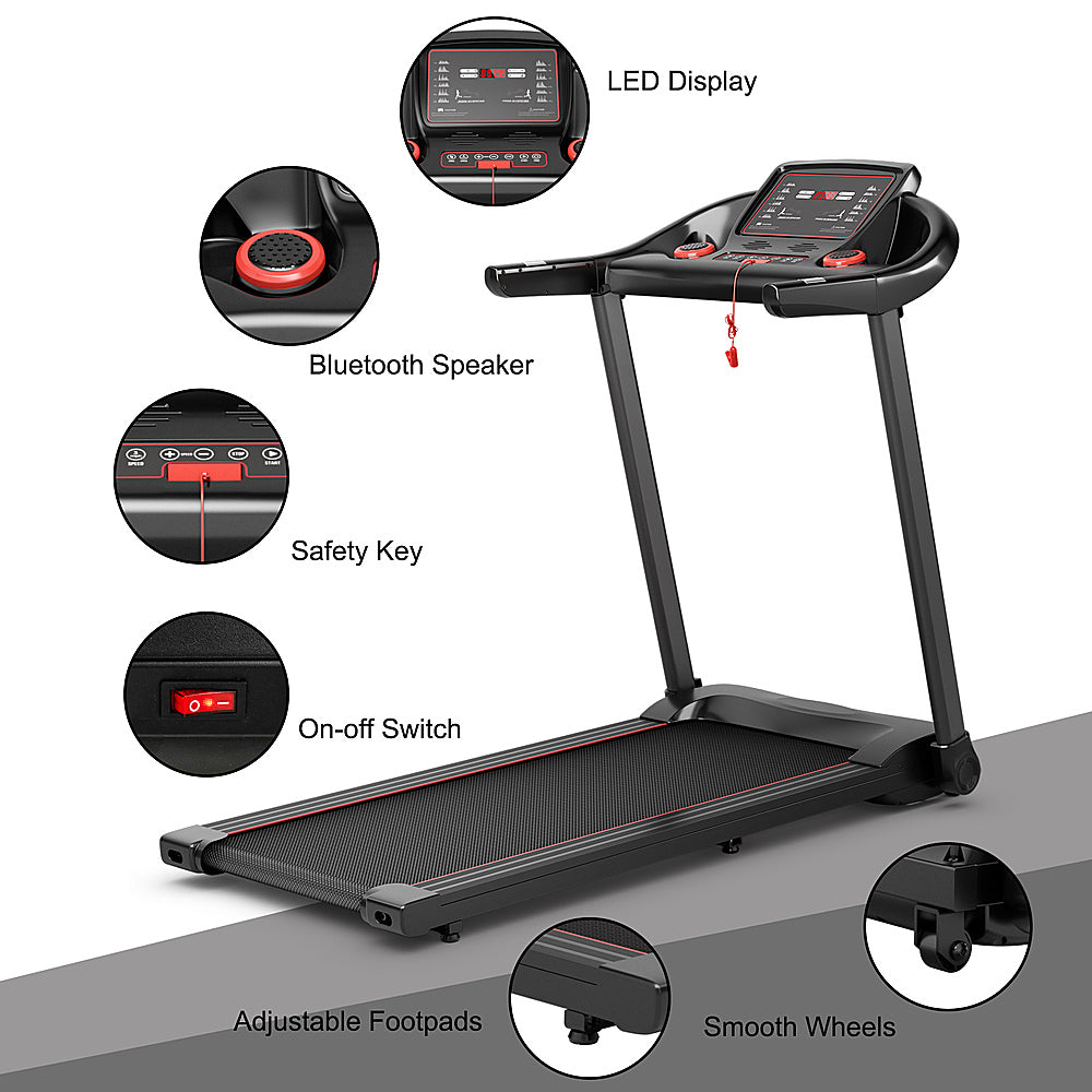 Costway - 2.25HP Electric Running Machine Treadmill Bluetooth Speaker APP Control - Red_1