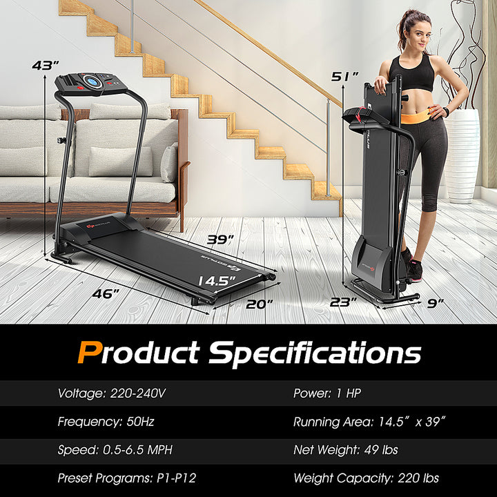 Costway - 1HP Electric Treadmill Folding Motorized Power Running Machine Fitness - Black_1