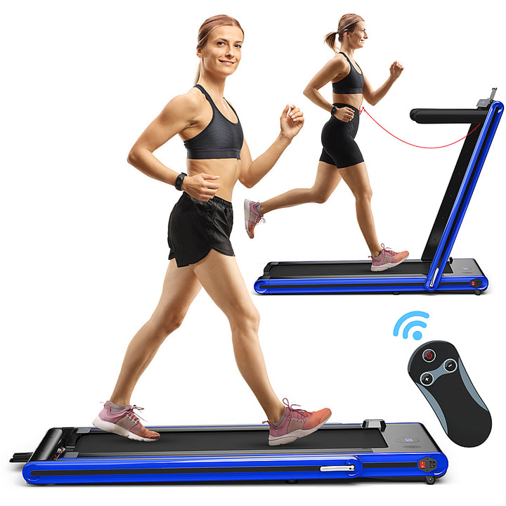 Costway - 2-in-1 Folding Treadmill 2.25HP Jogging Machine w/ Dual LED Display - Blue_0