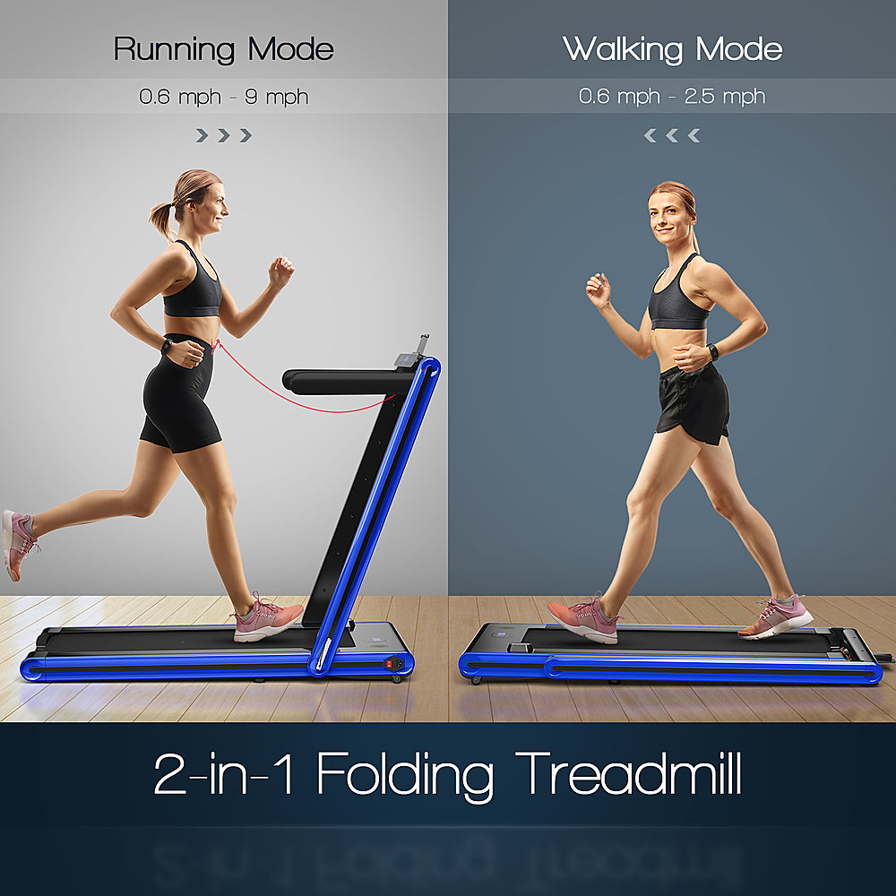 Costway - 2-in-1 Folding Treadmill 2.25HP Jogging Machine w/ Dual LED Display - Blue_1