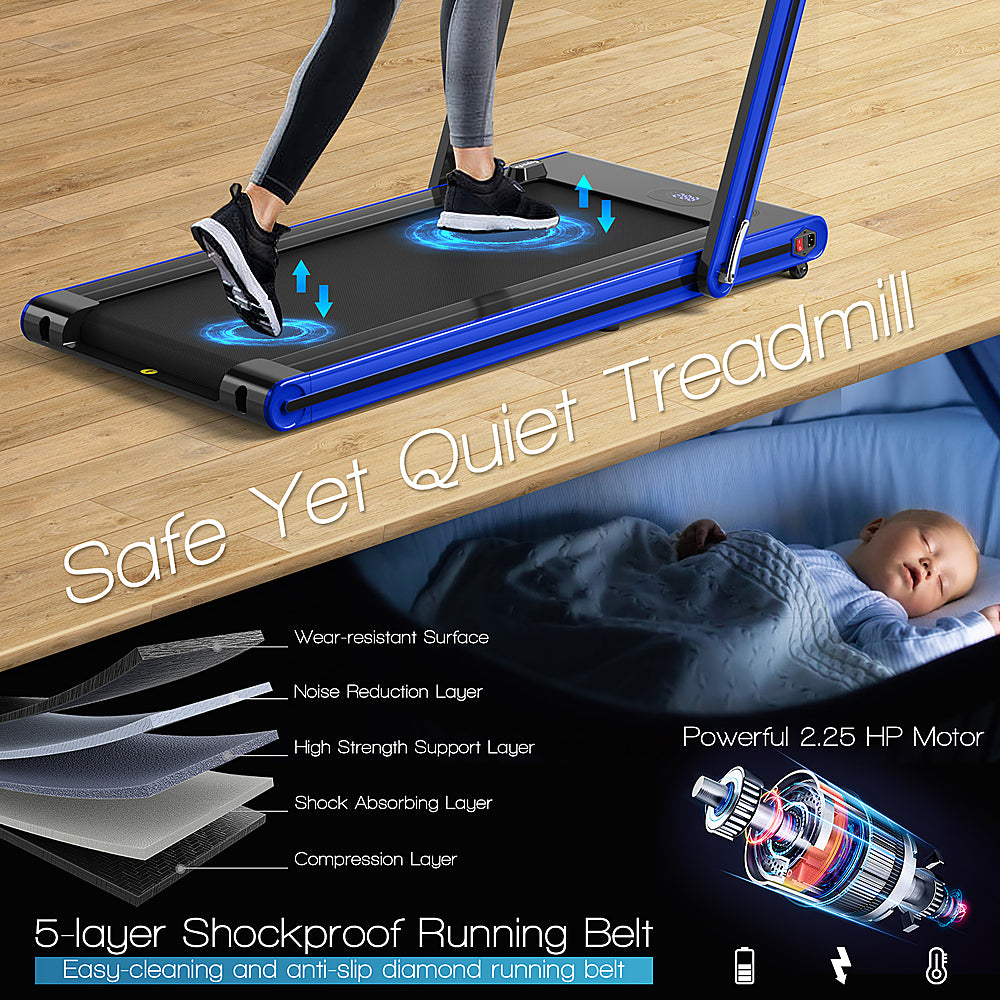 Costway - 2-in-1 Folding Treadmill 2.25HP Jogging Machine w/ Dual LED Display - Blue_3