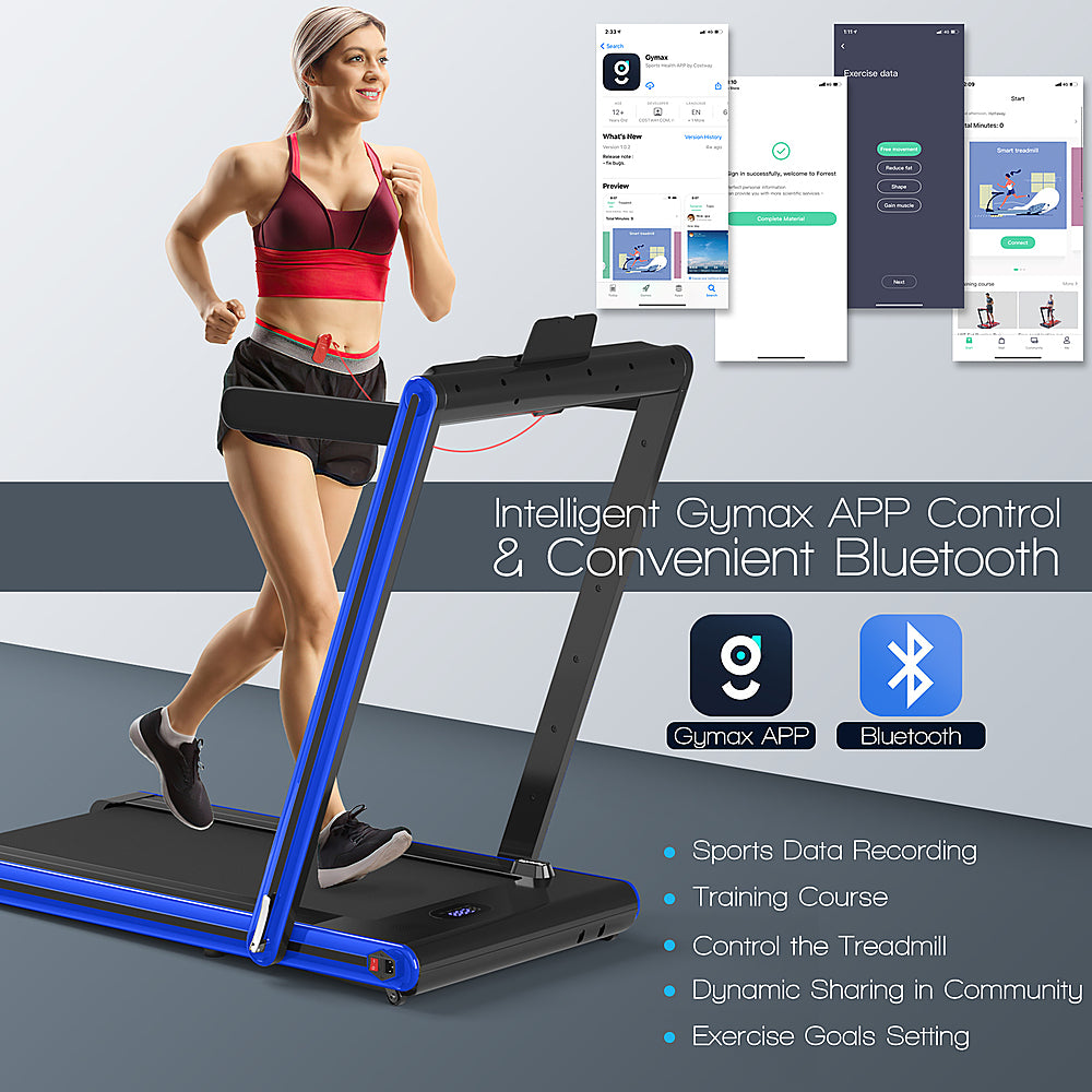 Costway - 2-in-1 Folding Treadmill 2.25HP Jogging Machine w/ Dual LED Display - Blue_4