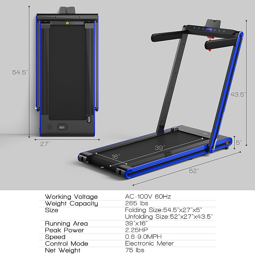 Costway - 2-in-1 Folding Treadmill 2.25HP Jogging Machine w/ Dual LED Display - Blue_9