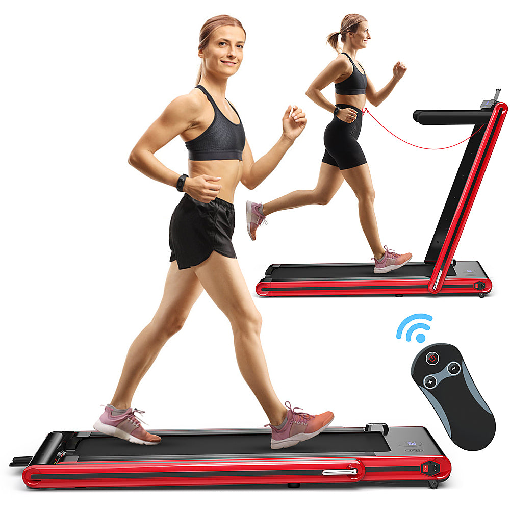 Costway - 2-in-1 Folding Treadmill 2.25HP Jogging Machine w/ Dual LED Display - Red_0