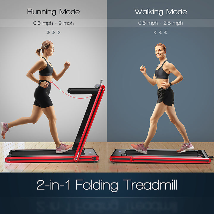 Costway - 2-in-1 Folding Treadmill 2.25HP Jogging Machine w/ Dual LED Display - Red_1