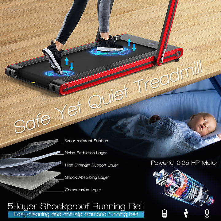 Costway - 2-in-1 Folding Treadmill 2.25HP Jogging Machine w/ Dual LED Display - Red_3