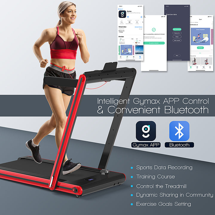 Costway - 2-in-1 Folding Treadmill 2.25HP Jogging Machine w/ Dual LED Display - Red_4