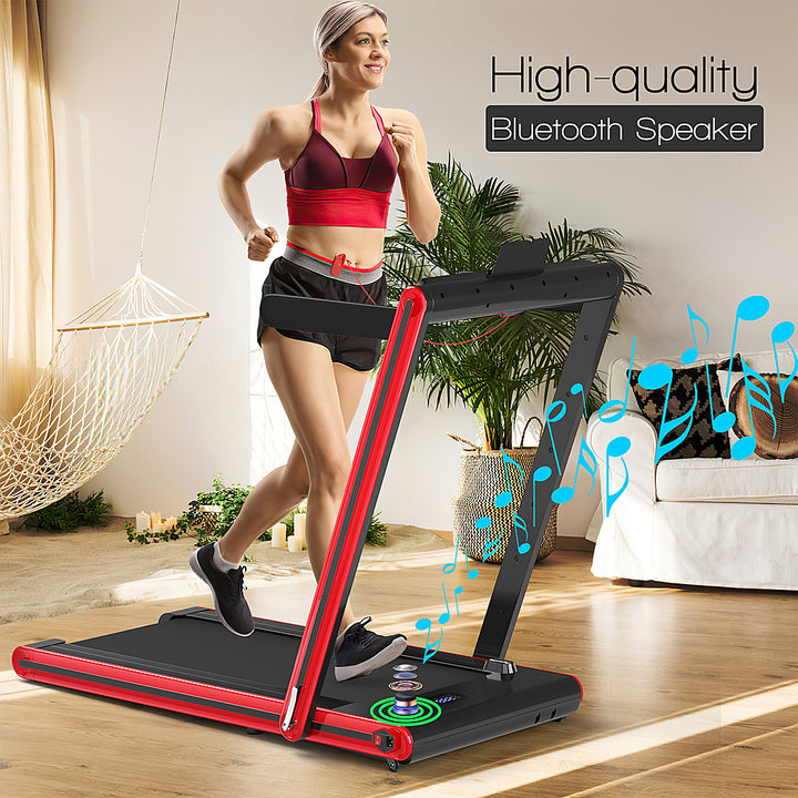 Costway - 2-in-1 Folding Treadmill 2.25HP Jogging Machine w/ Dual LED Display - Red_6