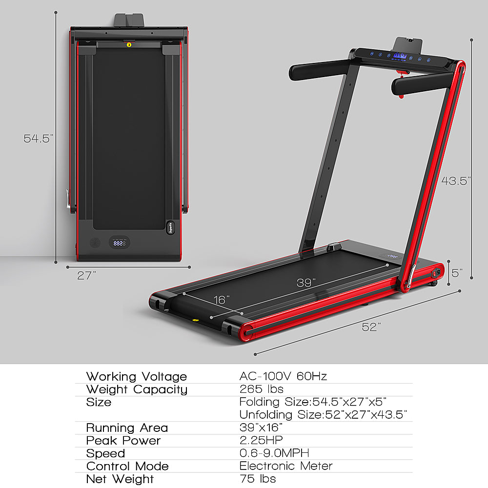 Costway - 2-in-1 Folding Treadmill 2.25HP Jogging Machine w/ Dual LED Display - Red_8