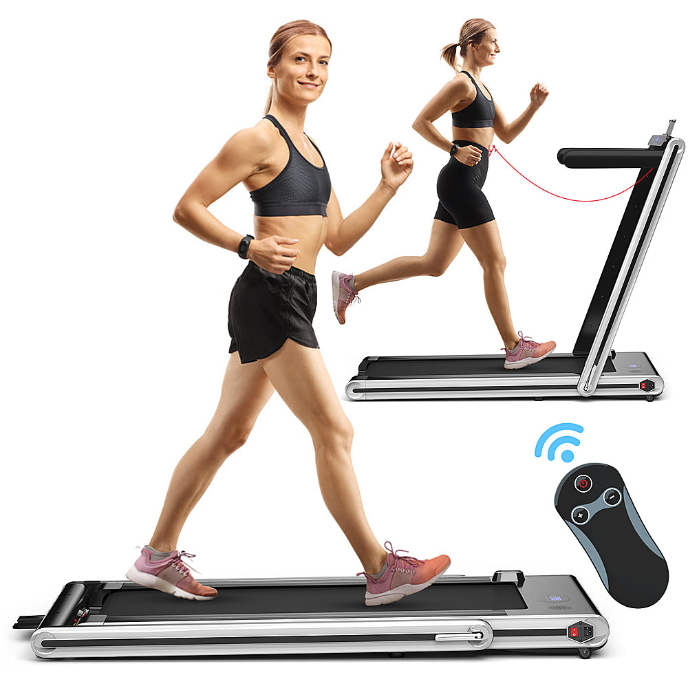 Costway - 2-in-1 Folding Treadmill 2.25HP Jogging Machine w/ Dual LED Display - Silver_0