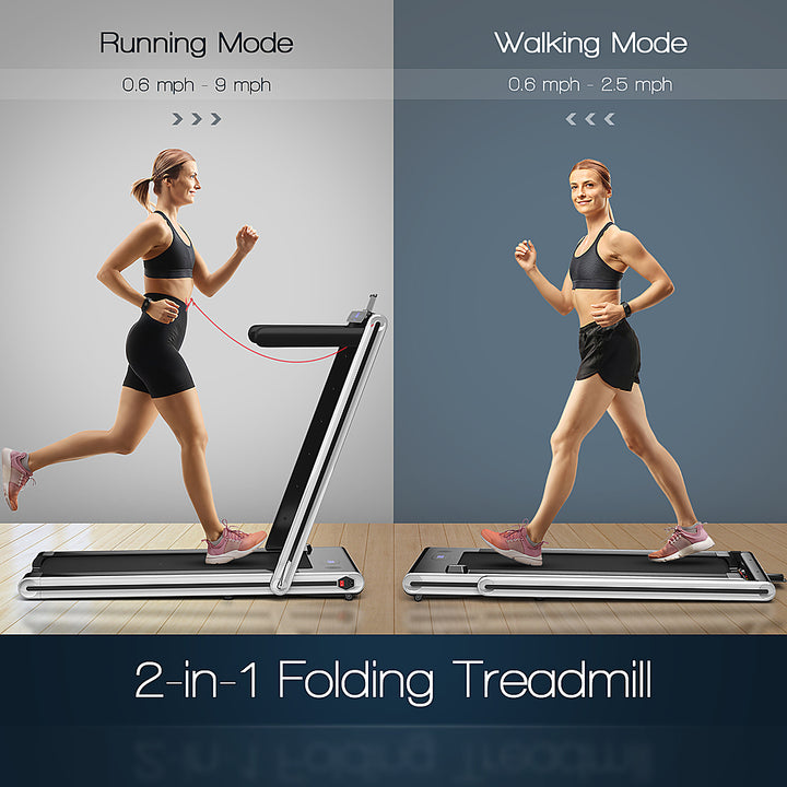 Costway - 2-in-1 Folding Treadmill 2.25HP Jogging Machine w/ Dual LED Display - Silver_1