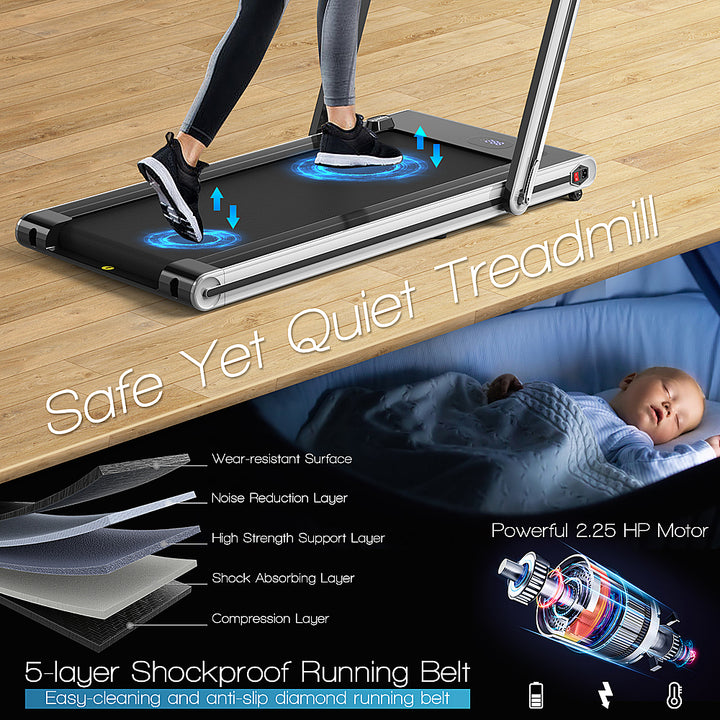 Costway - 2-in-1 Folding Treadmill 2.25HP Jogging Machine w/ Dual LED Display - Silver_3