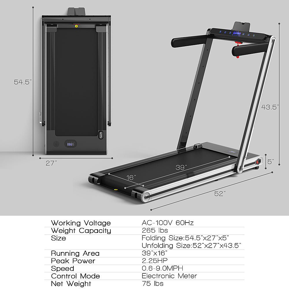 Costway - 2-in-1 Folding Treadmill 2.25HP Jogging Machine w/ Dual LED Display - Silver_8